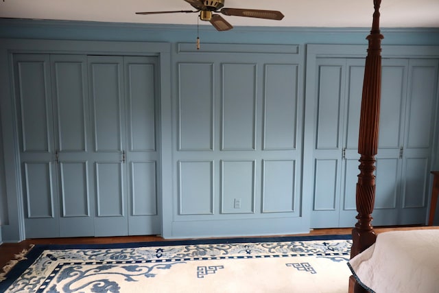 408 N Church St, Fayette, MO 65248 - bedroom featuring ornamental molding, wood finished floors, and ceiling fan