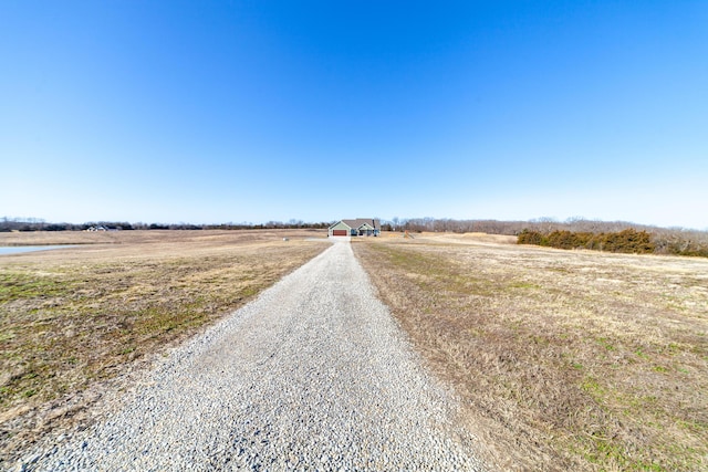 view of road with a rural view and driveway