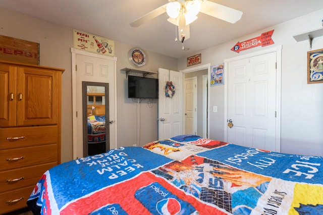 bedroom featuring a closet and ceiling fan