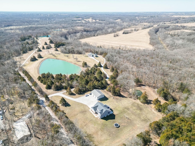 drone / aerial view featuring a rural view and a water view