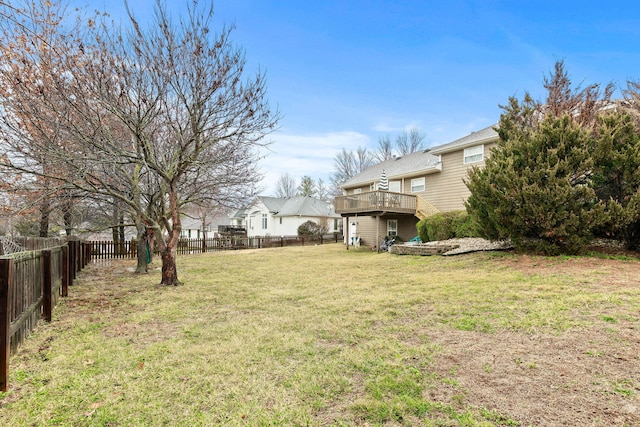 view of yard with a deck and a fenced backyard