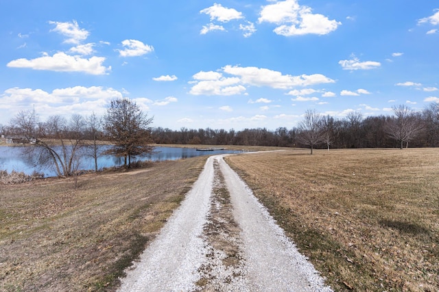 view of road featuring a water view