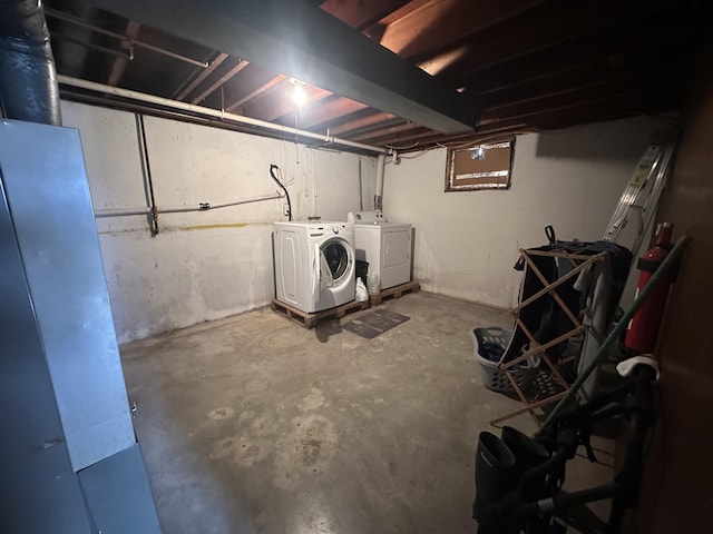 below grade area featuring separate washer and dryer