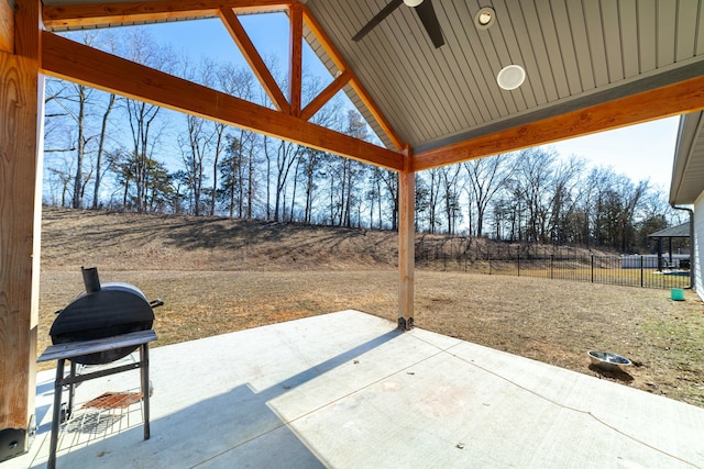 view of patio with fence and grilling area