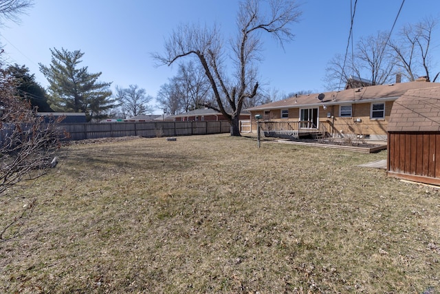 view of yard featuring a wooden deck and a fenced backyard