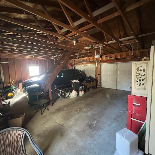 garage with a garage door opener