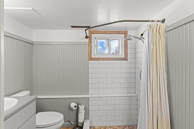 full bath featuring vanity, toilet, visible vents, and a stall shower