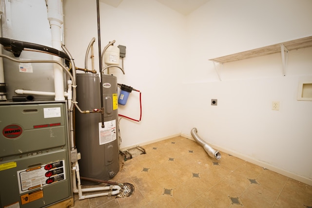 utility room with water heater and heating unit