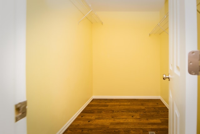 walk in closet with dark wood-type flooring