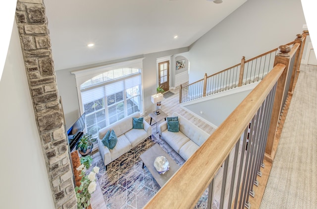 living area with recessed lighting