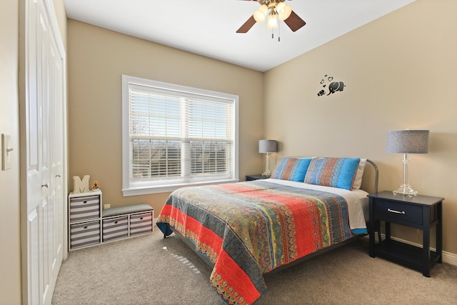 bedroom with carpet and ceiling fan