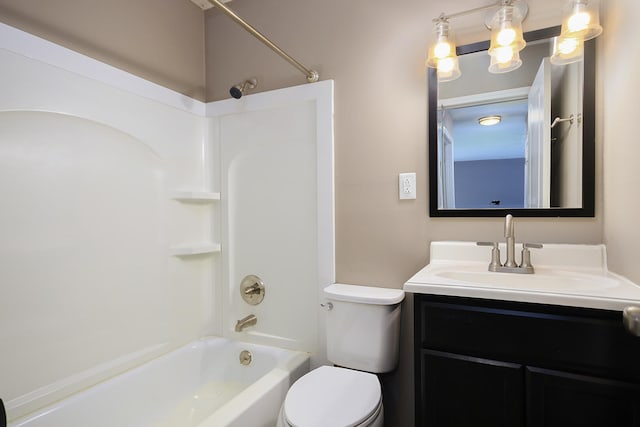 full bathroom with vanity, shower / tub combination, and toilet