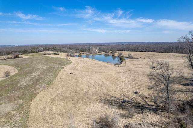 birds eye view of property with a rural view and a water view