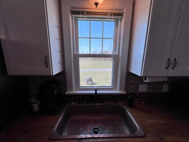 kitchen featuring a sink and white cabinets