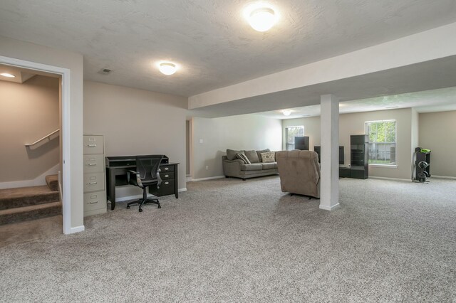 4612 Manhasset Dr, Columbia, MO 65203 - living room with carpet, stairs, and baseboards