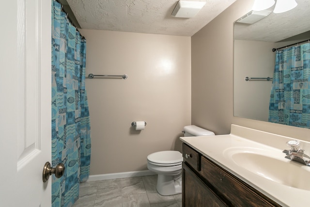 4612 Manhasset Dr, Columbia, MO 65203 - full bathroom featuring a textured ceiling, vanity, marble finish floor, toilet, and visible vents
