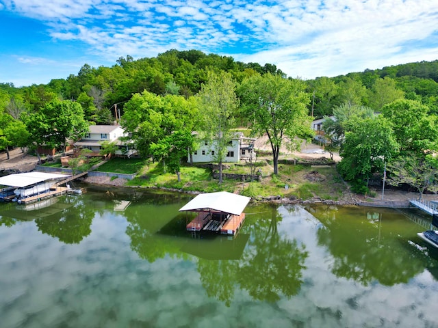 27206 Lakeside Ln, Barnett, MO 65011 - bird's eye view of a nearby body of water and a heavily wooded area