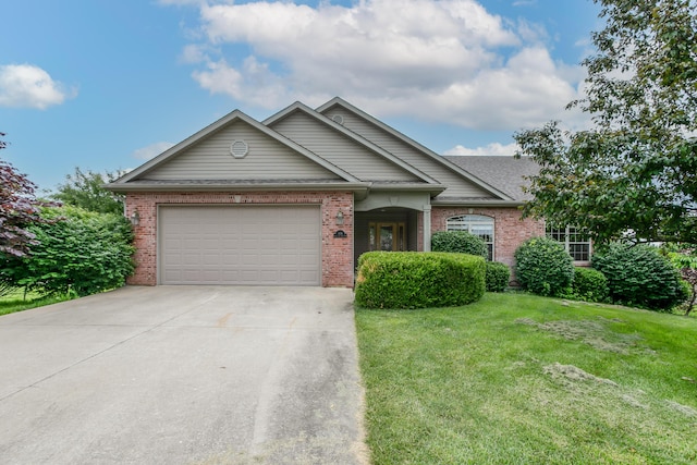 606 Billy Joe Sapp Dr, Ashland, MO 65010 - view of front of home with brick siding, a front yard, driveway, and a garage