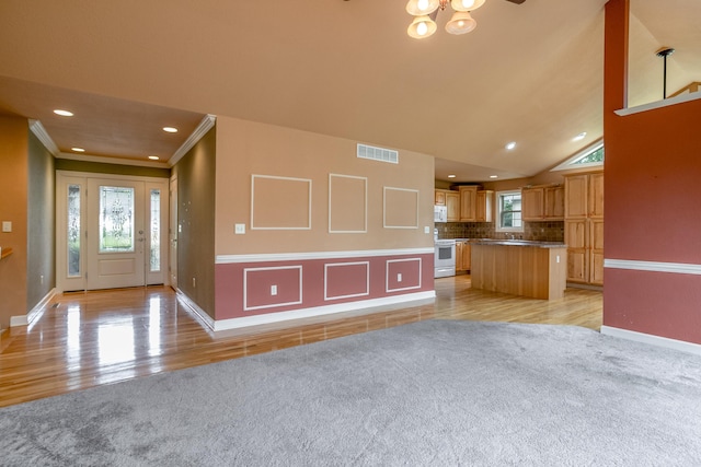 606 Billy Joe Sapp Dr, Ashland, MO 65010 - kitchen featuring white appliances, baseboards, a kitchen island, recessed lighting, and tasteful backsplash