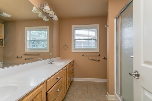 606 Billy Joe Sapp Dr, Ashland, MO 65010 - bathroom with double vanity, plenty of natural light, a stall shower, and tile patterned floors