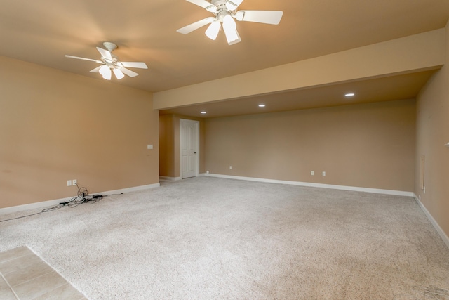 606 Billy Joe Sapp Dr, Ashland, MO 65010 - empty room with light colored carpet, ceiling fan, baseboards, and recessed lighting