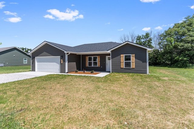 35 Andy Ct, Clark, MO 65243 - ranch-style home featuring driveway, a garage, a front yard, and roof with shingles