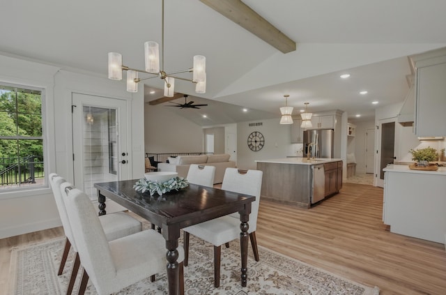 9747 S Rte N, Columbia, MO 65203 - dining area with light wood-style flooring, recessed lighting, a chandelier, and a ceiling fan