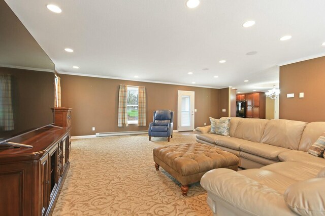 1204 S Walnut Ave, Salisbury, MO 65281 - living area with recessed lighting, a baseboard heating unit, and crown molding