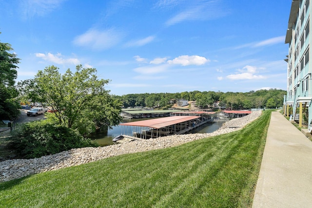 view of yard with a water view