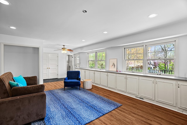 608 Westmount Ave, Columbia, MO 65203 - living area featuring wood finished floors, recessed lighting, and a ceiling fan