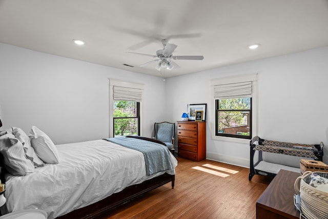608 Westmount Ave, Columbia, MO 65203 - bedroom featuring wood finished floors, baseboards, recessed lighting, and ceiling fan