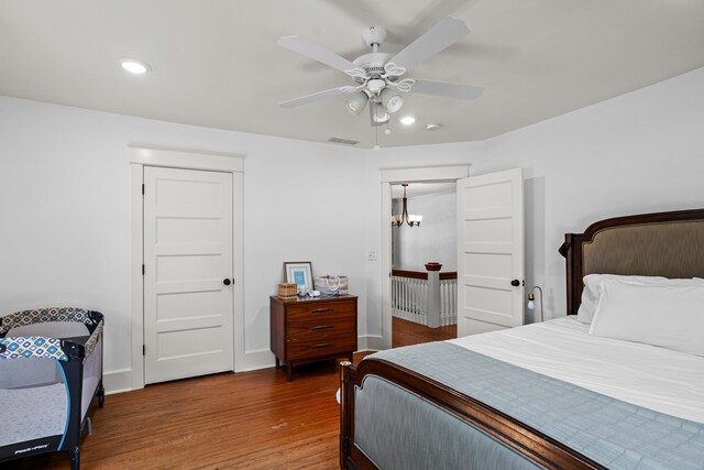 608 Westmount Ave, Columbia, MO 65203 - bedroom with wood finished floors, recessed lighting, and a ceiling fan