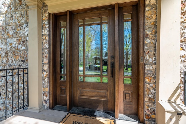 608 Westmount Ave, Columbia, MO 65203 - view of exterior entry with stone siding and a porch