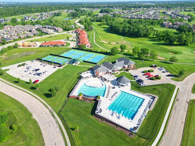 bird's eye view with view of golf course