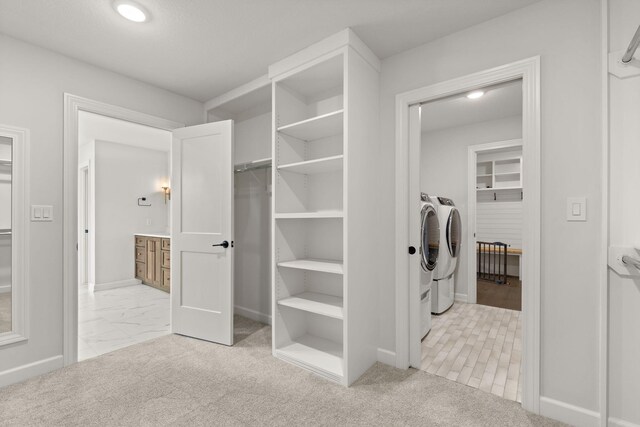 2816 Rivington Dr, Columbia, MO 65203 - washroom featuring washing machine and dryer and light carpet