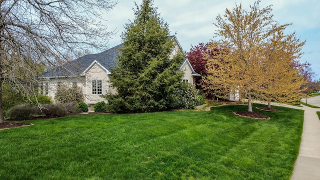 view of side of property with a yard