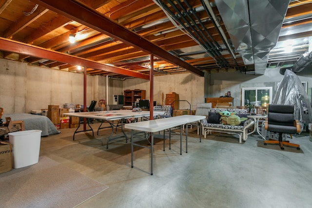 view of unfinished basement