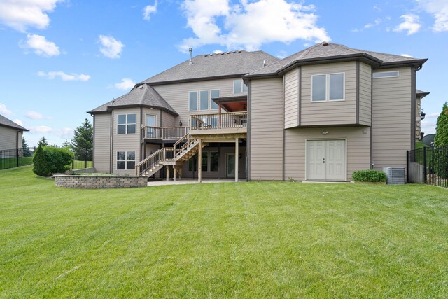 3207 Rivington Dr, Columbia, MO 65203 - rear view of property with stairs, a deck, central air condition unit, and a patio