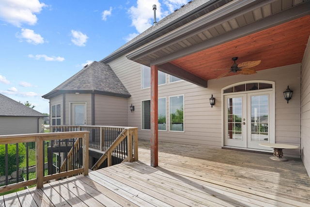 3207 Rivington Dr, Columbia, MO 65203 - wooden terrace with french doors and a ceiling fan