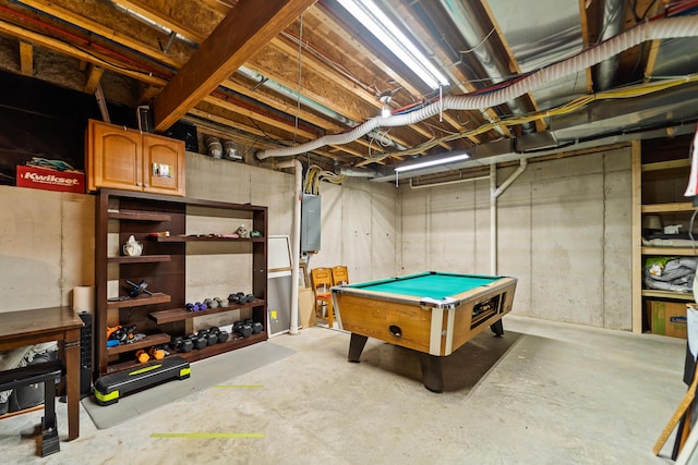 5109 Newbury Way, Columbia, MO 65203 - game room featuring billiards, unfinished concrete flooring, and electric panel