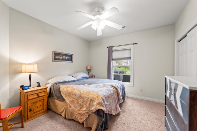 5109 Newbury Way, Columbia, MO 65203 - bedroom featuring a closet, light colored carpet, baseboards, and a ceiling fan