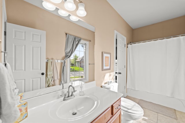 5109 Newbury Way, Columbia, MO 65203 - bathroom featuring tile patterned flooring, toilet, vanity, and shower / bath combination with curtain