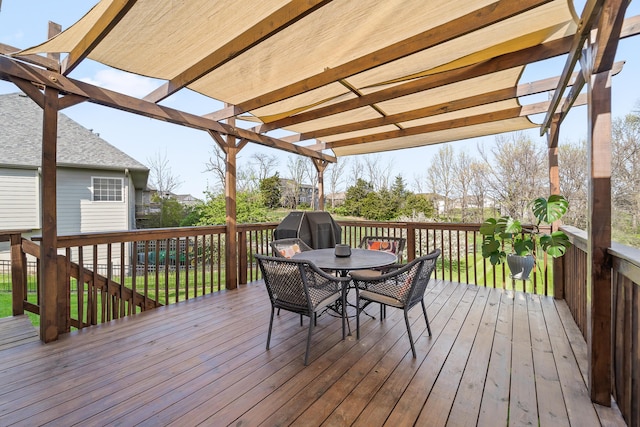 5109 Newbury Way, Columbia, MO 65203 - wooden deck featuring outdoor dining space, a grill, and a pergola