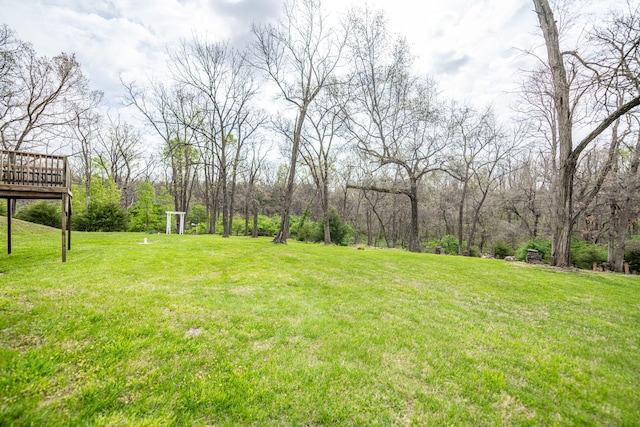 view of yard featuring a wooden deck
