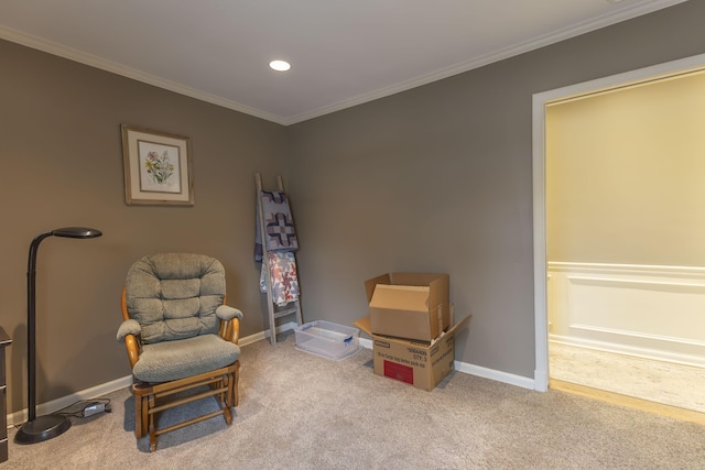 30 Holman Rd, Moberly, MO 65270 - living area featuring ornamental molding, baseboards, recessed lighting, and carpet