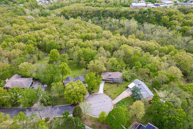 view of property location with a forest
