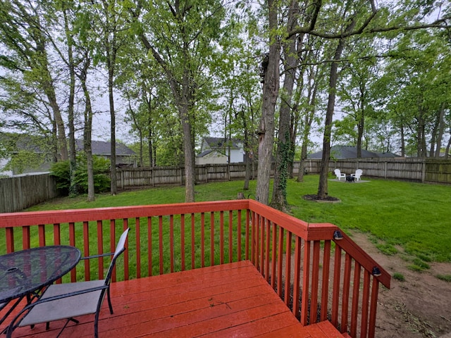 wooden terrace with a lawn and a fenced backyard