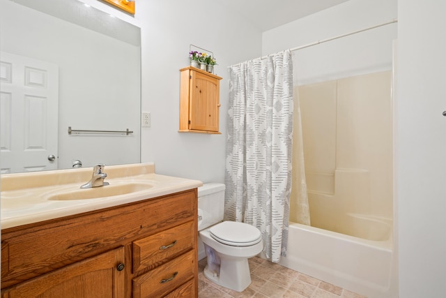 full bathroom with shower / bath combo, toilet, and vanity