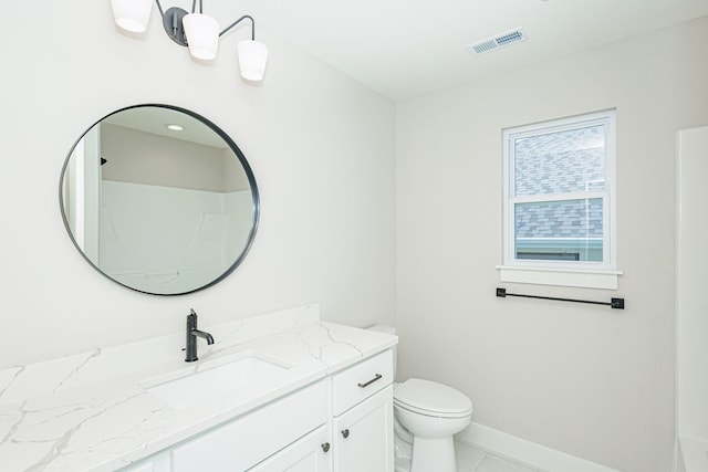 709 Sagemoor Dr, Columbia, MO 65201 - bathroom with vanity, baseboards, toilet, tile patterned flooring, and visible vents