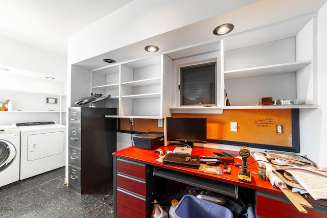 office featuring washer and clothes dryer